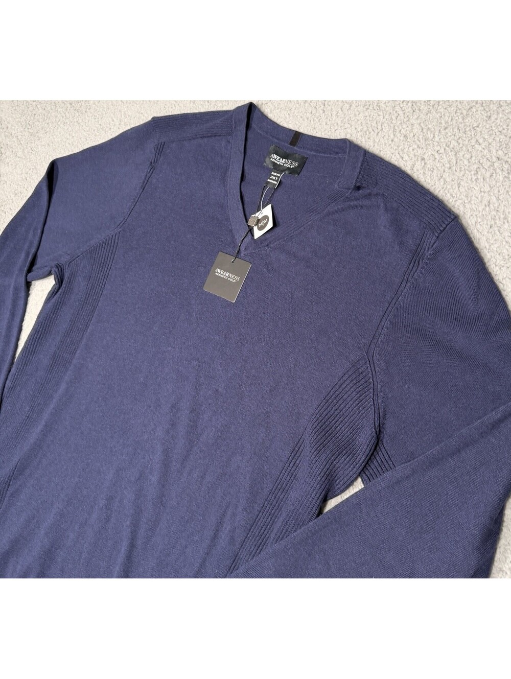 Awearness Kenneth Cole Slim Fit Stitch Panel Sweater Size 2XLT Navy Blue